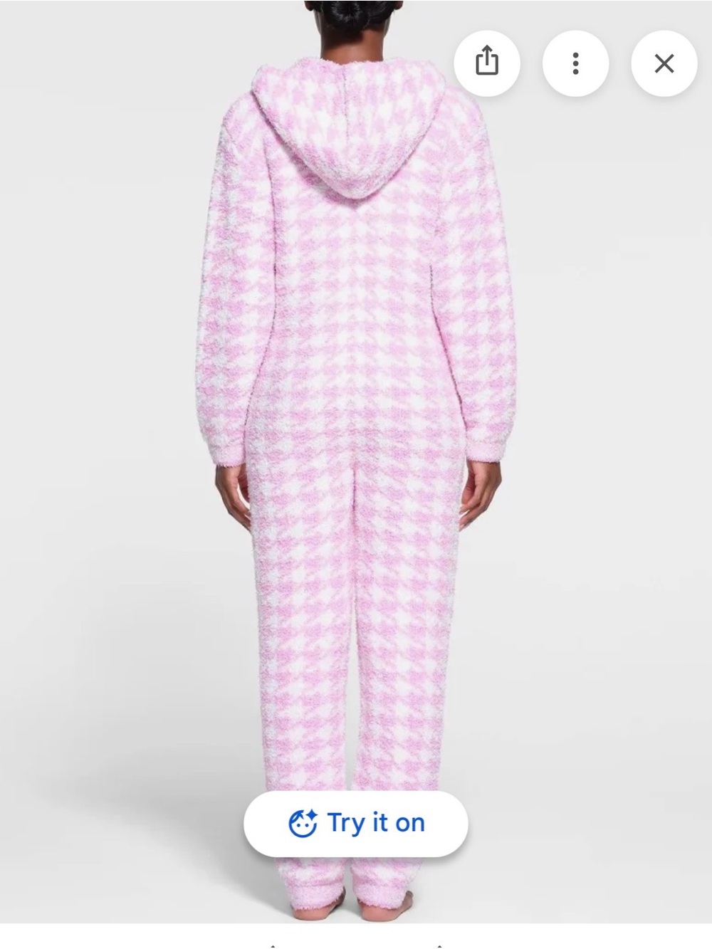 Soft Pink Houndstooth romper teddy - Cozy Hooded Top & Pants - Picture 3 of 4